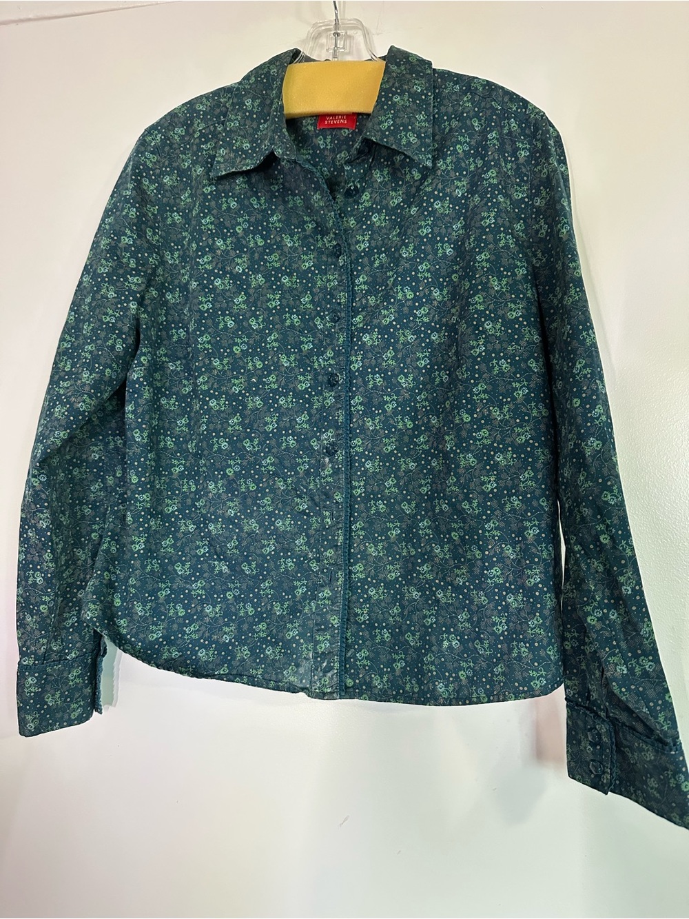 Valerie Steven’s Floral Button-Up Shirt - Dark Teal Green